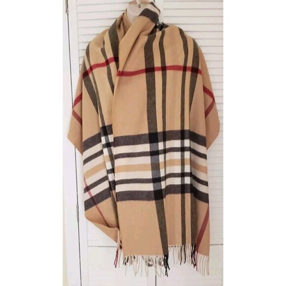 NEW V.FRAAS CASHMINK PLAID BEIGE BLANKET-SCARF UNISEX 23 × 80 - Picture 2 of 4